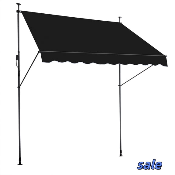 Hassch 6.6x4.9ft Manual Retractable Awning with Crank Handle, Outdoor Awning Sunshade Shelter with Adjustable Angle & Height, Black