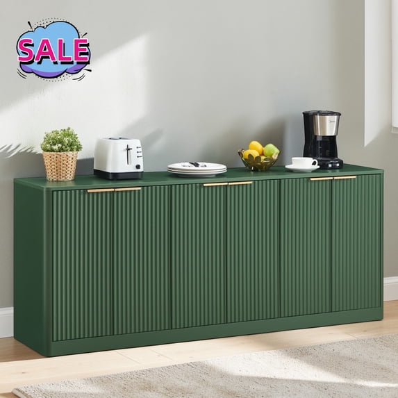 Hassch 6-Door Storage Cabinet, 67" Large Credenza, Modern Buffet Sideboard for Living Room, Dining Room, Kitchen, Hallway, Green