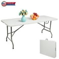 thumbnail image 1 of Hassch 6-Foot Folding Table Outdoor Barbecue Camping Table Courtyard Leisure Portable Table Balcony Table, 350lbs Load, White, 1 of 12
