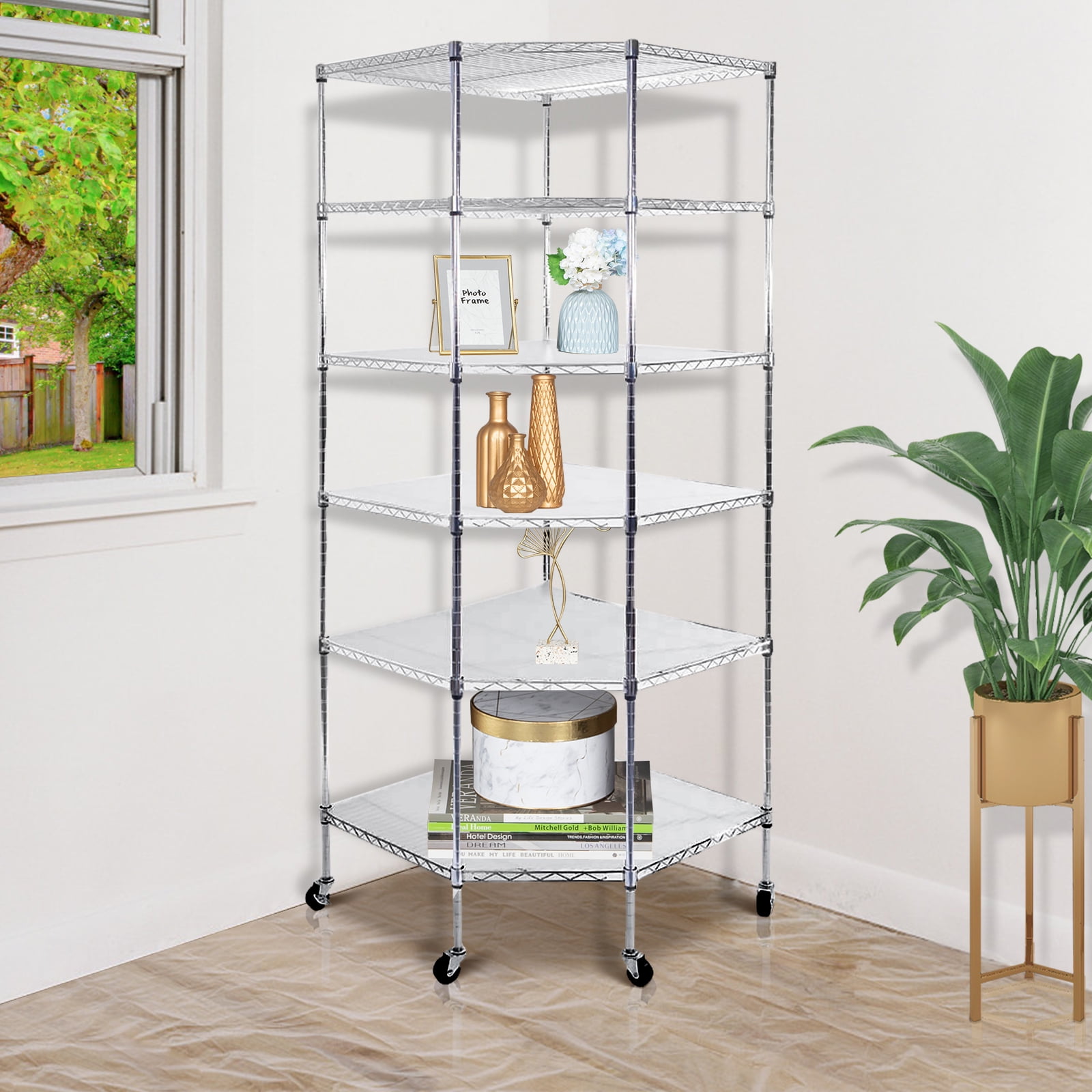 Hassch 6Layer Metal Corner Storage Shelf with 2" PP Wheels for Home