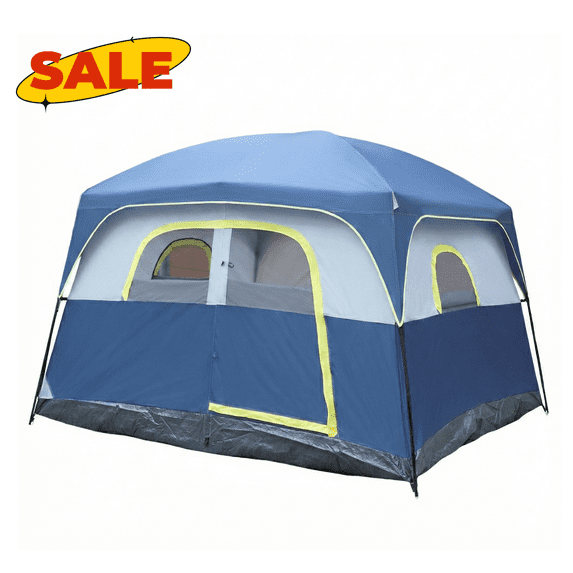 Hassch 6 Person Tent for Camping, Waterproof Easy Setup Tent with Carrying Bag, Portable Family Tent for Outdoor Hiking, Blue & Yellow