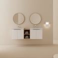 thumbnail image 1 of Hassch 60" Bathroom Vanity with 2 Sinks Set for Home, Wall Mount Bathroom Vanity Combo, White Bathroom Cabinet with Double Sink Set, Floating Vanity w/Ceramic Basin, Open Side Shelf, 1 of 9