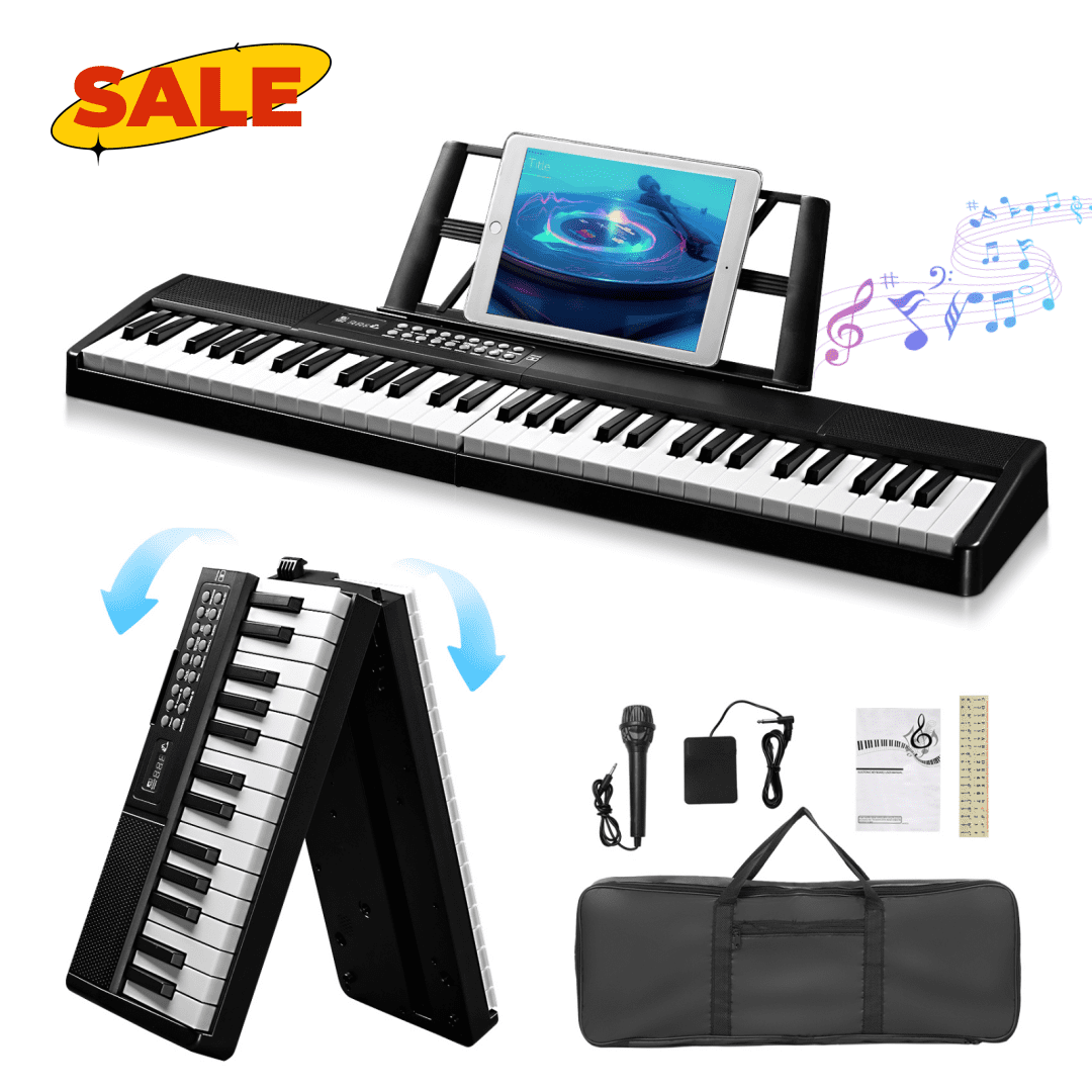 Hassch 61-Key Folding Bluetooth Keyboard Piano for Beginners, Portable Semi-Weighted Digital Piano with Bag and Pedal, Black