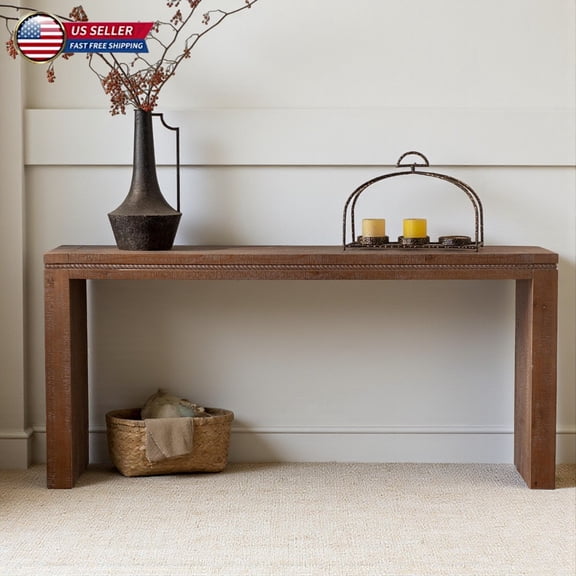 Hassch 63.8" Long Sofa Table in Natural Wood Finish, Retro Entryway Console Table, Versatile Accent Display Table for Home Decor, Living Room