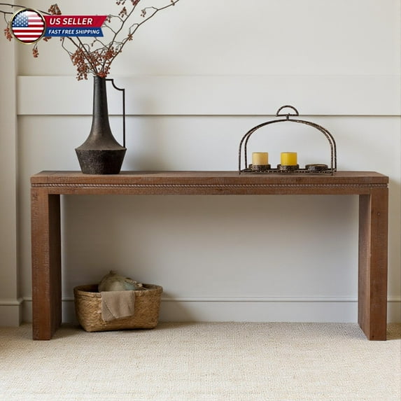 Hassch 63.8" Long Sofa Table in Natural Wood Finish, Retro Entryway Console Table, Versatile Accent Display Table for Home Decor, Living Room