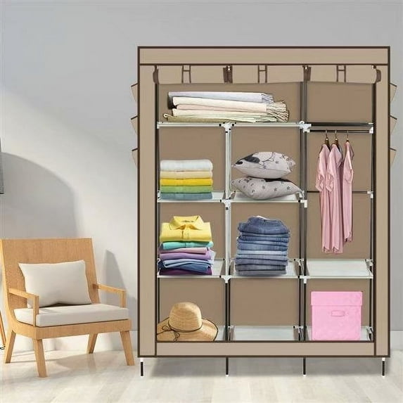 Hassch 69" High-Leg Non-Woven Fabric Assembled Cloth Wardrobe Beige