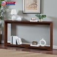 thumbnail image 1 of Hassch 70.1" Long Fluted Console Table with Bottom Shelf, Modern Slim Entryway Sofa Table with Curved Arc Design, 2-Tier Storage for Living Room, Walnut, 1 of 10