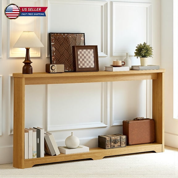 Hassch 70.1" Long Narrow Console Table with Storage Shelf, Stylish Hallway or Sofa Table, Modern Farmhouse MDF Wooden Couch Table for Living Room, Entryway, Home Office (Natural)