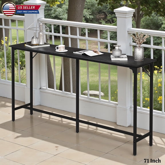 Hassch 71-Inch Bar Table, Narrow Long Kitchen Dining Pub Table with Sturdy Iron Legs & Easy-to-Clean Top, Black
