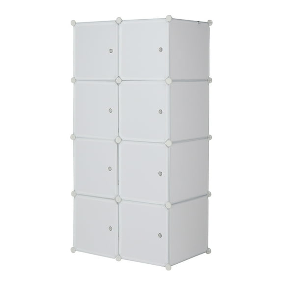 Hassch 8 Cube Organizer Stackable Plastic Cube Storage Shelves Design Multifunctional Modular Closet Cabinet With Hanging Rod White