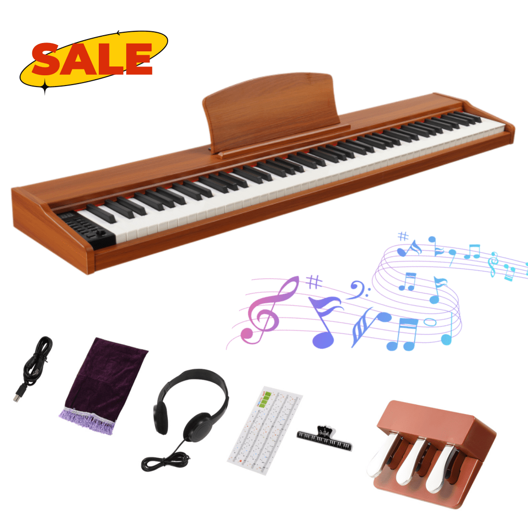 Hassch 88 Key Digital Piano, Beginners Semi-Weighted Keyboard with Headphone, MIDI Bluetooth and Triple Pedals, Walnut