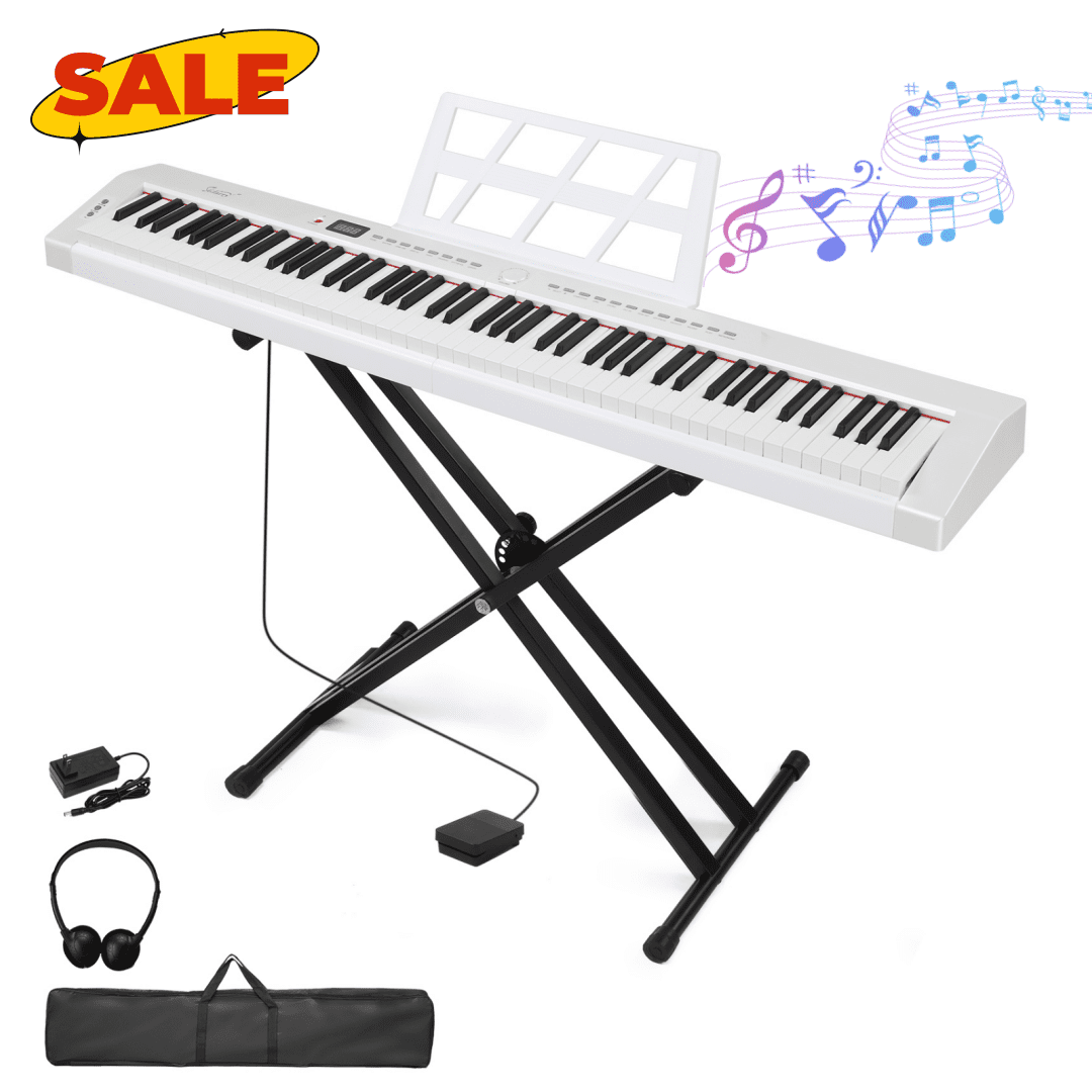 Hassch 88 Key Digital Piano Keyboard with Stand, Semi-Weighted Piano with Carrying Bag, MIDI Bluetooth, Pedal and Headphone, White
