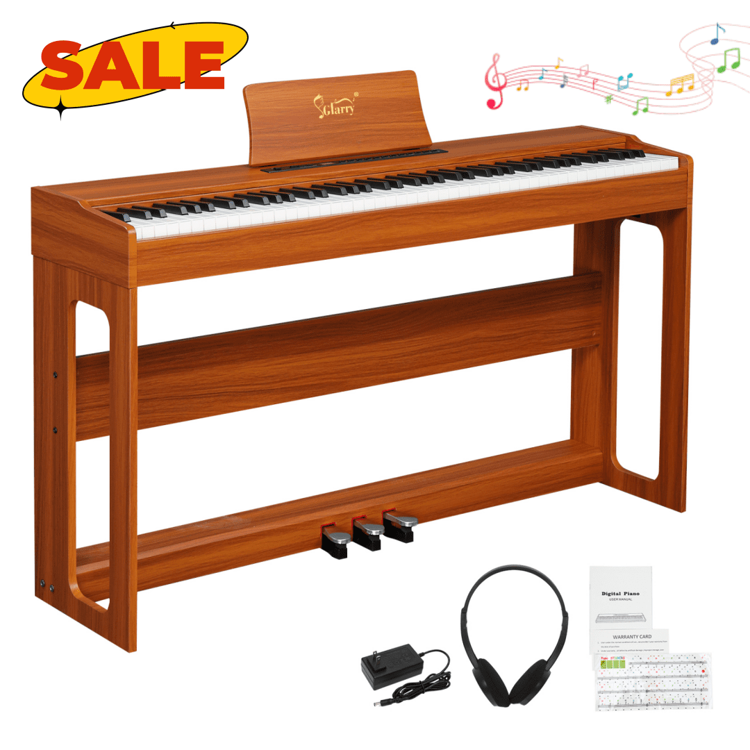 Hassch 88 Key Digital Piano with Furniture Stand for Beginners, Full Weighted Keyboard with Power Adapter, Triple Pedals and Headphone, Walnut