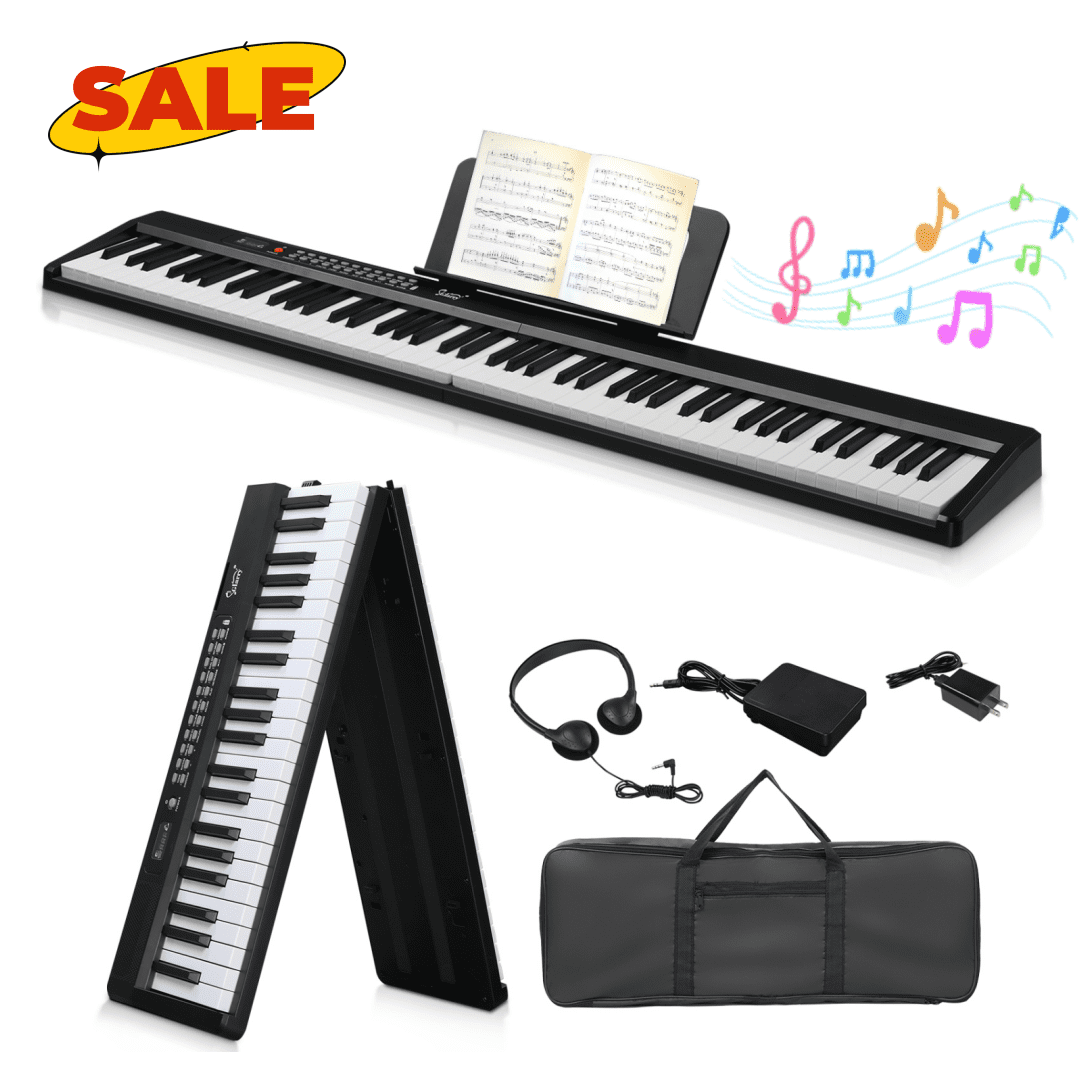 Hassch 88 Key Folding Digital Piano with Bag and Headphone, Semi-Weighted Keyboard with MIDI Bluetooth for Beginners, Black