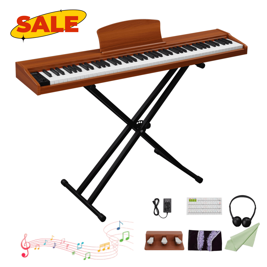 Hassch 88 Key Full Size Semi-Weighted Digital Piano with Stand, Beginners Keyboard with Headphone, Triple Pedals, MIDI Bluetooth and Other Accessories, Walnut