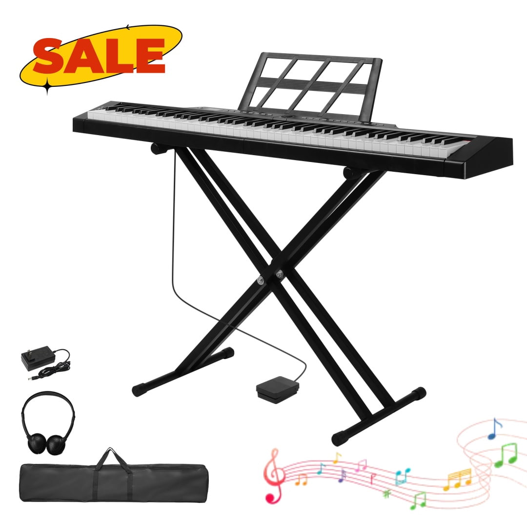 Hassch 88 Key Keyboard Piano with Stand and Bag, Semi-Weighted Standard Digital Piano with Headphones, Pedal and MIDI Bluetooth for Beginners, Black