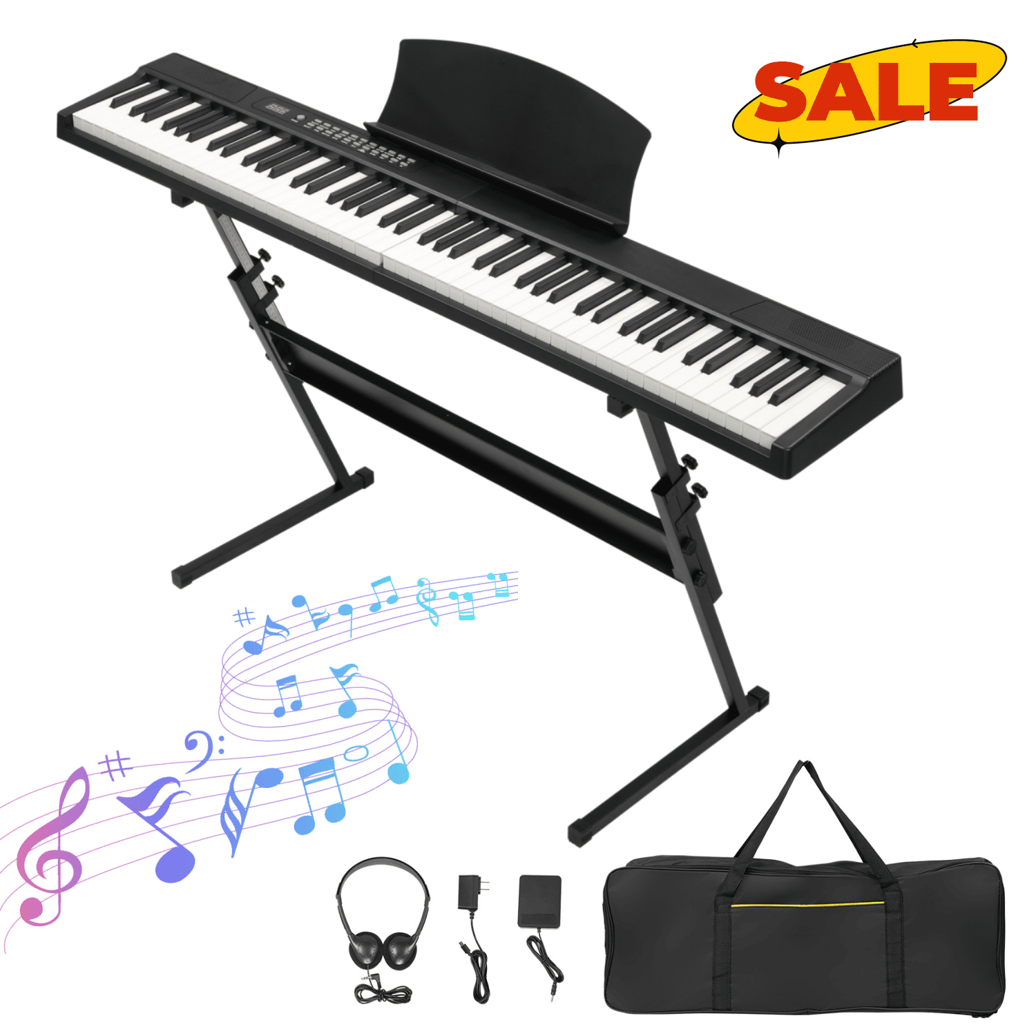 Hassch 88 Key Magnetic Connection Digital Piano with Stand and Bag, Semi-Weighted Keyboard with Headphone and MIDI Bluetooth for Beginners, Black