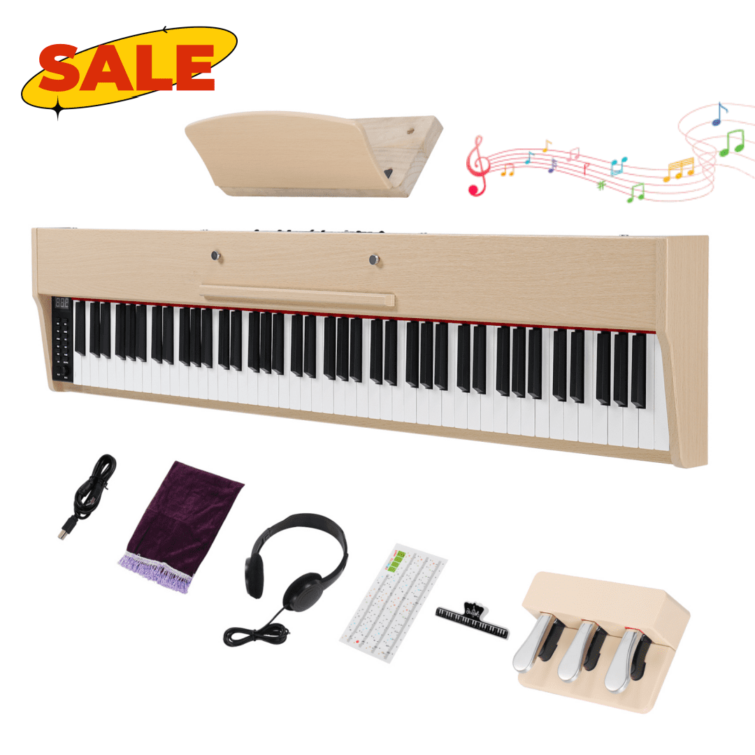 Hassch 88 Key Semi-Weighted Digital Piano Keyboard for Beginners with Headphone, MIDI Bluetooth and Triple Pedals, Teak Color