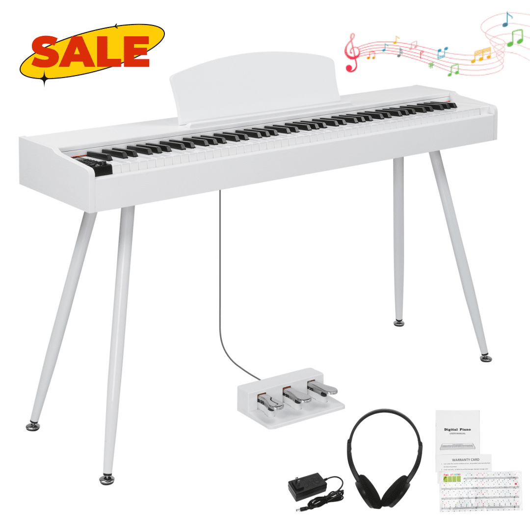 Hassch 88 Keys Full Weighted Beginner Digital Piano with Metal Stand, Keyboard with Headphone, Power Adapter, and Triple Pedals, White