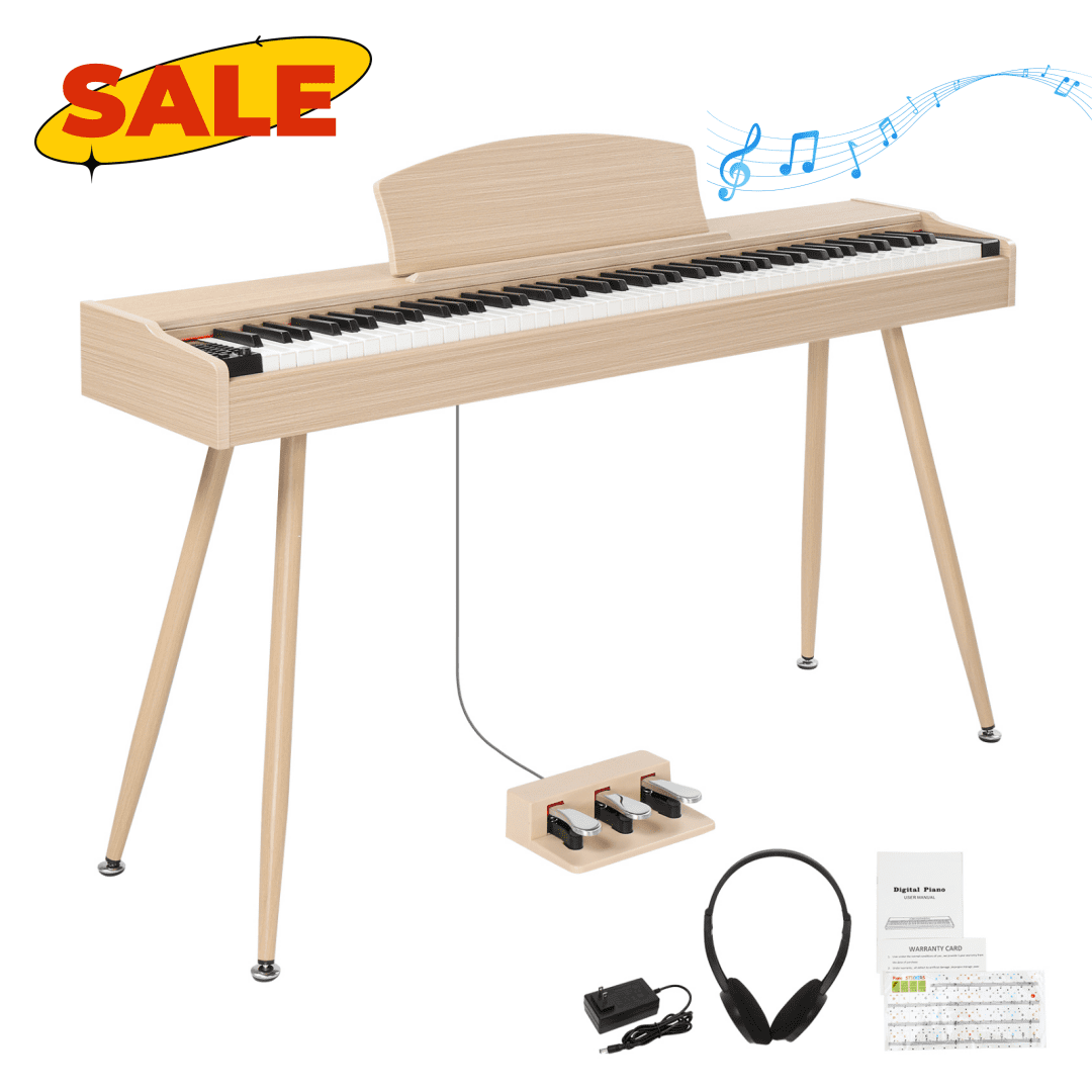 Hassch 88 Keys Full Weighted Digital Piano with Stand for Beginners, Electronic Keyboard with Headphone, Power Adapter, and Triple Pedals, Natural