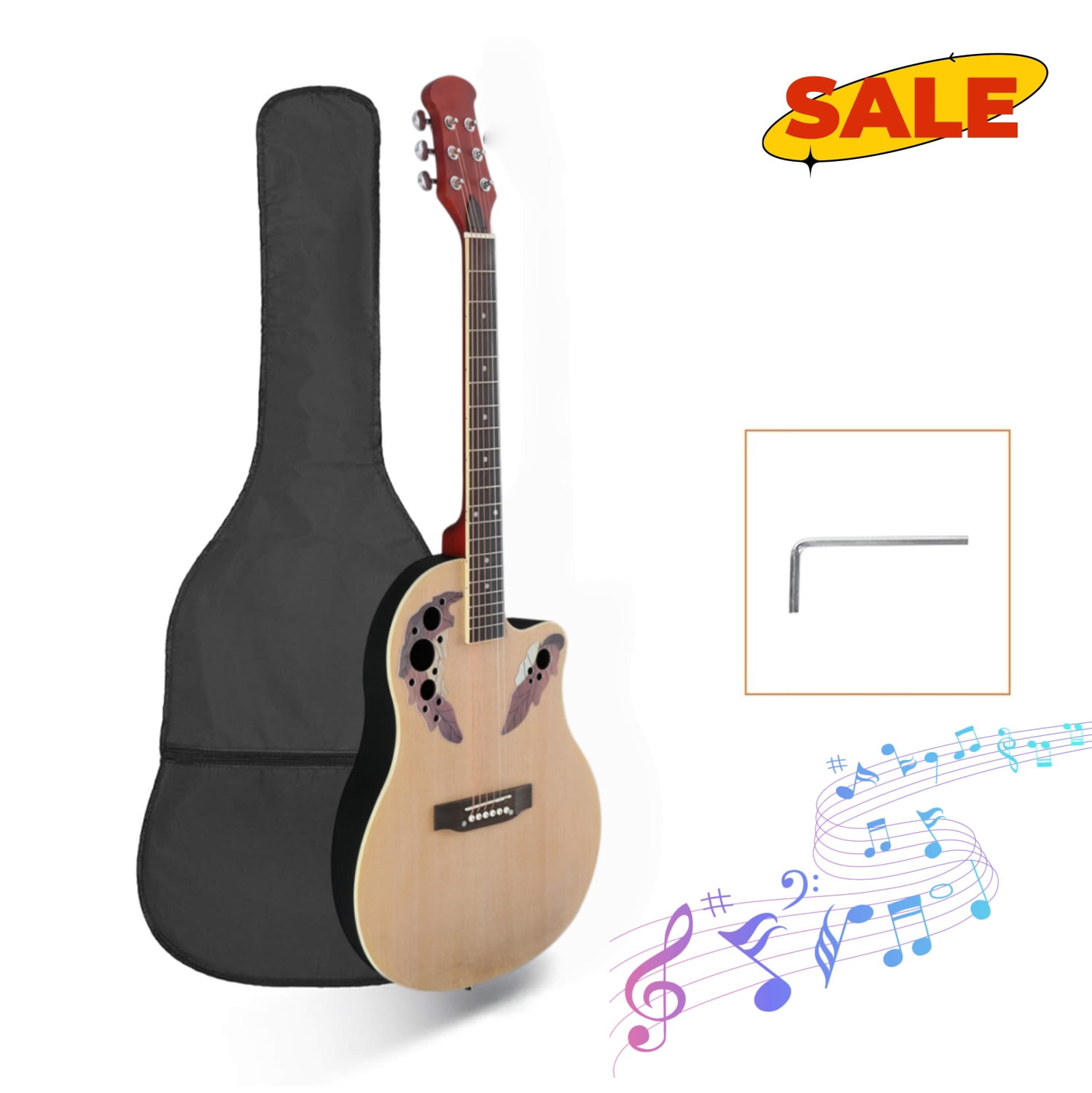 Hassch Acoustic Guitar with Gig Bag, 41 Inch Full Size Guitar with Wrench Tool for Beginners, Burlywood