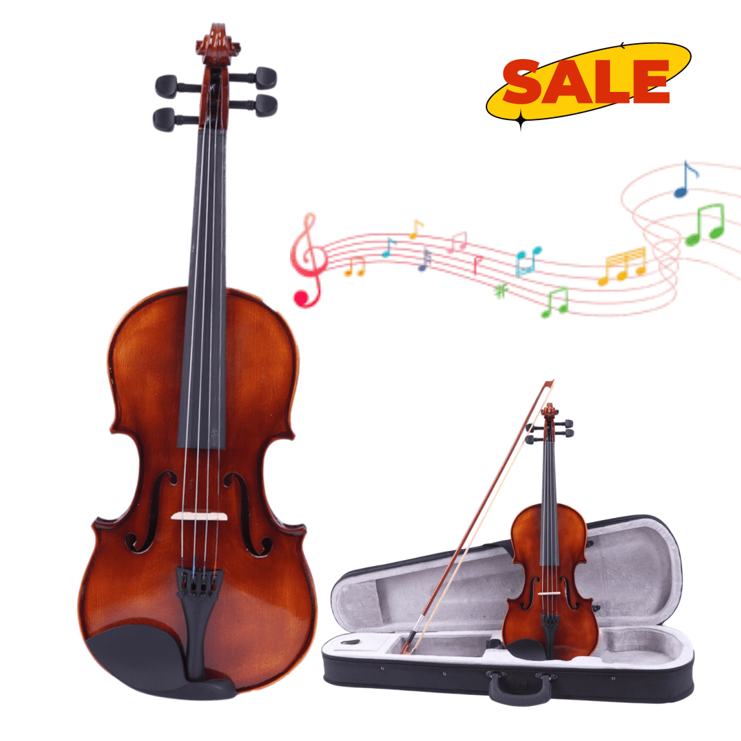Hassch Acoustic Violin with Case, 4/4 Violin with Bow, Rosin, Strings, Shoulder Rest and Electronic Tuner, Dark Goldenrod