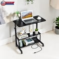 thumbnail image 1 of Hassch Adjustable Height Laptop Desk with Charging Station, Mobile Computer Desk with 2 Shelves, 2 Hooks, 3 USB Ports and 2 AC Outlets for Home Office, 31.5"L x 15.75"W x 26.4"-41.5"H, Black, 1 of 9