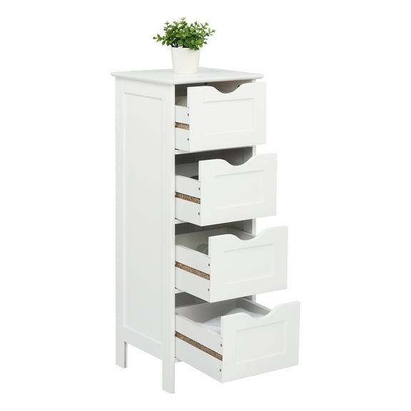Hassch Bathroom Storage Cabinet, Side Cabinet with 4 Drawers, Freestanding Bedside Table Entryway Cupboard Storage Organizer Unit Home Furniture Decor, 11.82"L x 11.82"W x 32.29"H, White