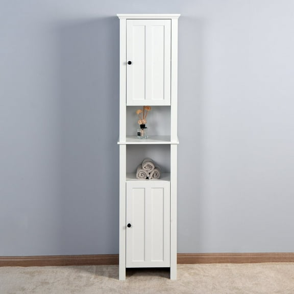 Hassch Bathroom Upright Storage Cabinet Woden Kitchen Corner Floor Storage Cabinet with Shelves, White