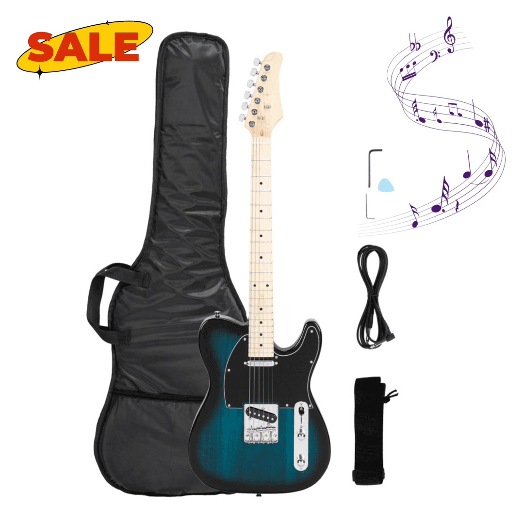 Hassch Beginner Electric Guitar with Bag, Electric Guitar with Strap, Plectrum, Spanner Tool and Connecting Wire for Starter, Blue