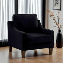 Hassch Black Velvet Upholstered Single Sofa Chair, Modern Accent Armchair with Scooped Armrests and Solid Wooden Legs, Cozy Comfy Seat for Bedroom, Living Room, Reading Corner