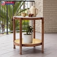 thumbnail image 1 of Hassch Boho 2-Tier Round Side Table with Ripple Tempered Glass Top, Rattan Shelf & Rubber Wood Frame, 19.7-Inch Multi-Functional Storage Nightstand Plant Stand for Patio Bedroom, Walnut, 1 of 10
