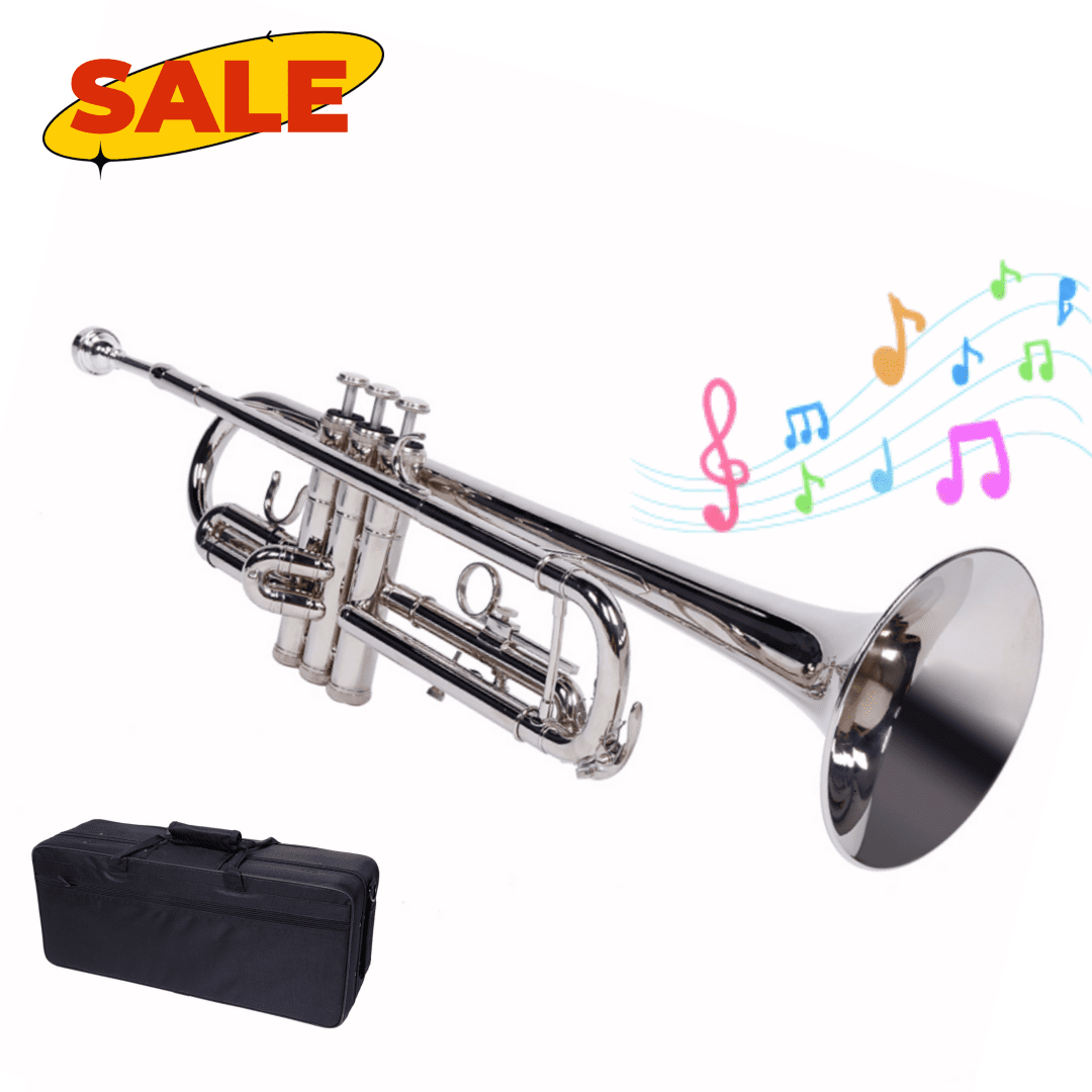 Hassch Brass Trumpet with Case, Drop B Trumpet for Beginners with Mouthpiece & Gloves, Silver