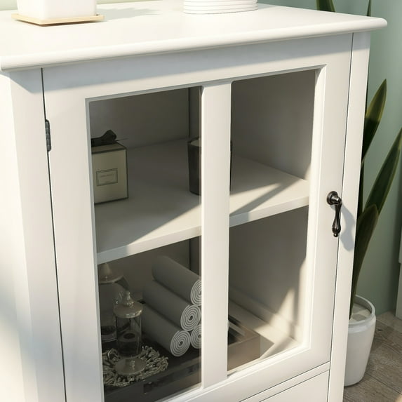 Hassch Buffet Storage Cabinet With Single Glass Doors And Unique Bell Handle