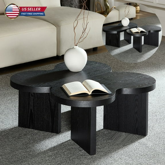 Hassch Butterfly Coffee Table, 31.5" Modern Split Design Living Room MDF Center Table, 2-in-1 Convertible Small Coffee Tables, Easy Assembly, Black