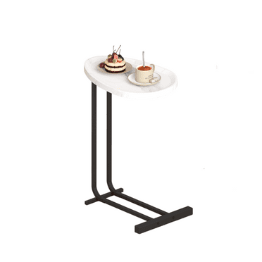 Hassch C Table End Table, Couch Tables That Slide Under, C Shaped Side Table, Small Wood Side Table w/ Metal Base for Bedroom, Living Room (White+Black， 1 Pack)