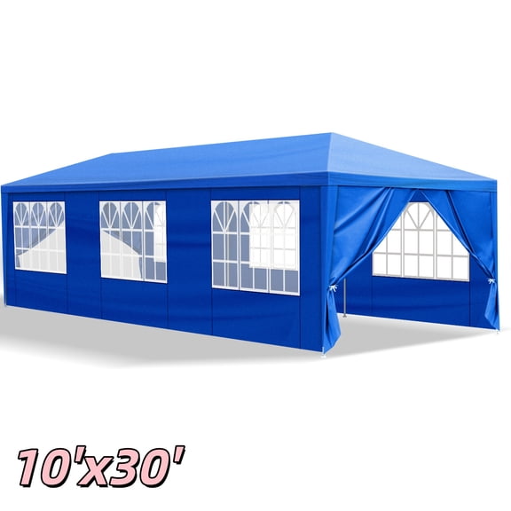 Hassch Canopy with 8 Removable Sidewalls, 10' x 30' Outdoor Instant Tent Hold up to 50 People for Events, Camping, Backyard Parties, Blue