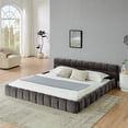 thumbnail image 1 of Hassch Chenille Fabric Grounded Platform Bed, King Size Upholstered Floor Bed with Solid Frame and Slats Support, Dark Gray, 1 of 10