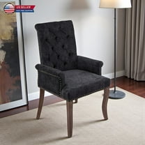 Hassch Chenille Upholstered Dining Chair, Mid-Century Modern Armchair with Tufted Backrest and Solid Wood Legs for Kitchen & Dining Room (Black)