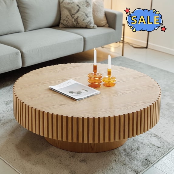 Hassch Coffee Table, 39.3" Simple Accent Table, Round Center Table for Living Room, Easy Assembly, Natural