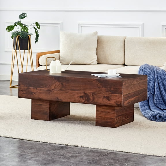 Hassch Coffee Table for Living Room, Farmhouse Rectangular Wood Tea Table, Mid-Century Modern Living Room Center Table (Walnut, 43.3"L x 21.6"W x 17.2"H)