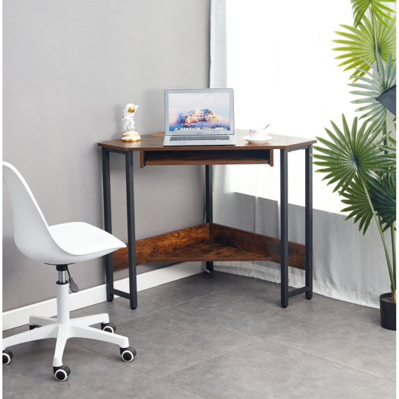 Hassch Compact Corner Computer Desk with Keyboard Trays & Storage Shelf ...