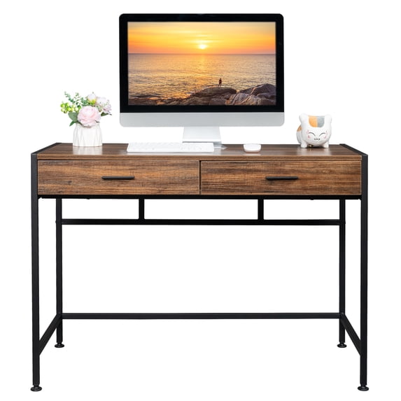 Hassch Computer Desk, Writing Table for Home Office Small Spaces 41 inches Workstation PC Laptop Desks, Vintage Wood Color