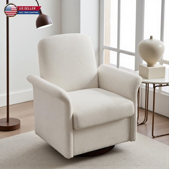 Hassch Contemporary Swivel Barrel Accent Chair, Cream Linen Fabric Upholstered Armchair with Solid Wood Base for Living Room, Waiting Room