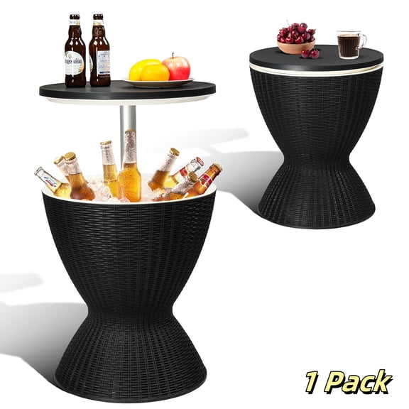 Hassch Cooler Bar Table, 8 Gallon Beer and Wine Cooler, Outdoor Cocktail Patio Bar Table, Ice Cooler with Pop-Up Lid and Drainage Plug for Deck Pool Party, Black