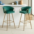 thumbnail image 1 of Hassch Counter Height Bar Stools Set of 2, Velvet Upholstered Dining Stools with Arms, Comfortable Seat and Sturdy Golden Legs (Green), 1 of 9