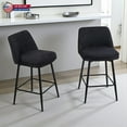 thumbnail image 1 of Hassch Counter Height Swivel Bar Stools Set of 2, Black Linen Upholstered Armless Chairs with Metal Frame for Kitchen, Pub, and Island Seating, 1 of 8