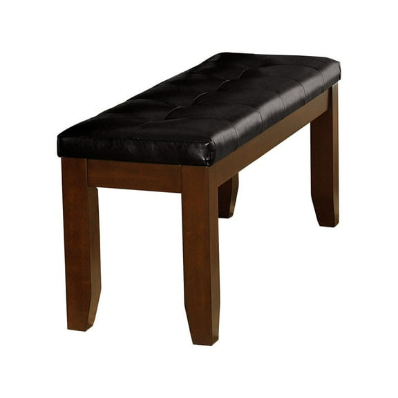 Hassch Dark Brown Finish Wooden Bench, Faux Leather Upholstered Seat Simple Dining Bench, 48"L x 15.5"W x 20"H