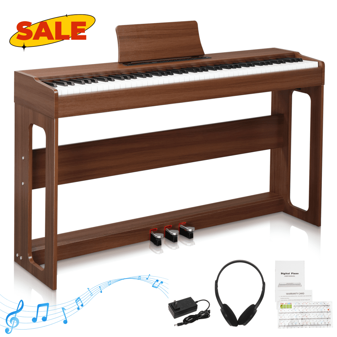 Hassch Digital Piano, 88 Key Full Weighted Electric Keyboard with Furniture Stand, Power Adapter, Triple Pedals and Headphone, Black & Walnut