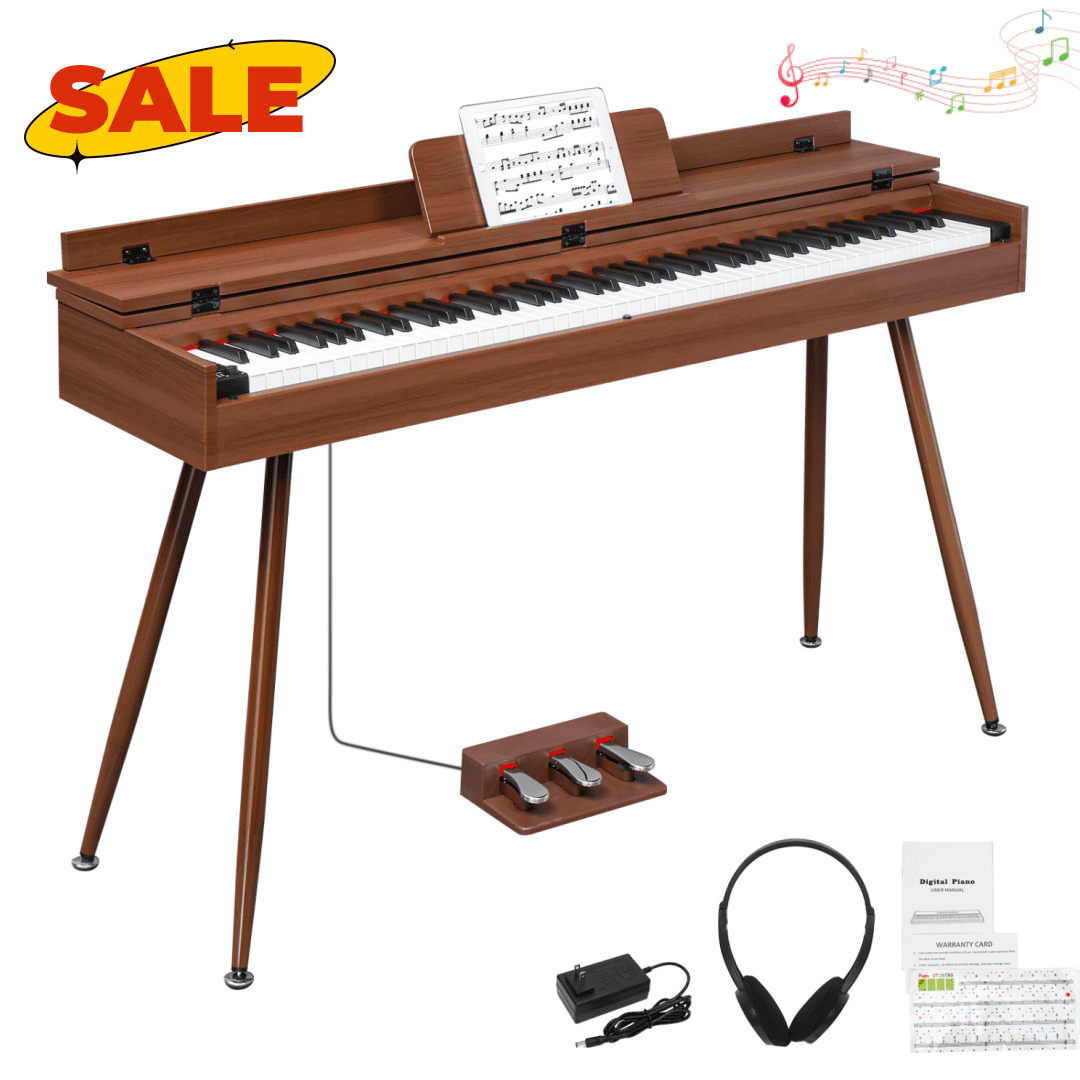 Hassch Digital Piano Keyboard with Stand for Beginners, 88 Key Full Size Weighted Electric Piano with Power Adapter, Music Clip, Triple Pedals and Headphone, Walnut